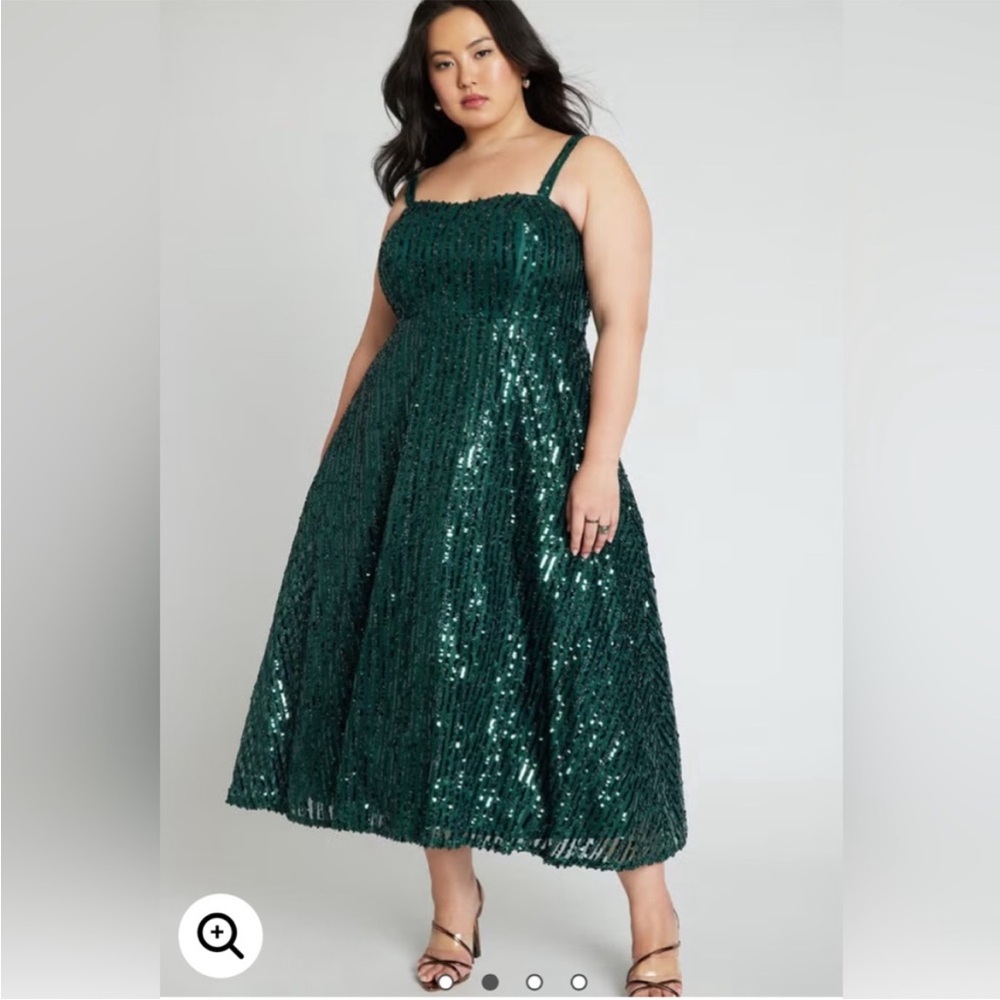 Eloquii Green Sequin Fit and Flare Ankle Length Sparkle Event Dress